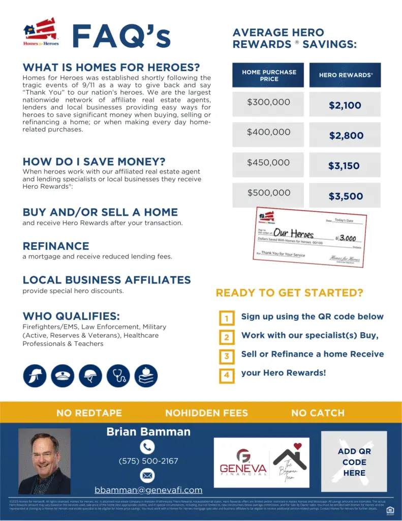 Homes for Heroes flyer with Hero Rewards savings for homebuyers and refinancers